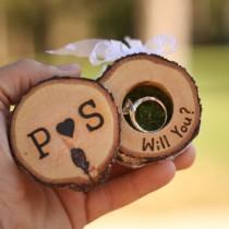 wedding photo - Proposal Ring Box Marry Me Proposal Box Groomsmen Proposal Proposal Proposal Ideas Proposal Ring Rustic Log Wooden Tree Slice Marry Me Ring