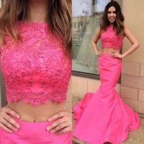wedding photo -  Elegant Two Piece Prom Dress - Rose Red Mermaid Cowl with Beaded