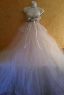 wedding photo - Sample Gown Listing / White Silver Angel Goddess Crystal Rhinestone Boho Babydoll Tulle Tutu Empire Waist Bridal Ballgown Party Beach Garden