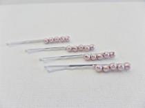 wedding photo - Pink bridal hairpins, Swarovski Powder Rose pearls on a hairpin, Wire wrapped hairpins, Prom hairpins,  Wedding hairpins, UK seller
