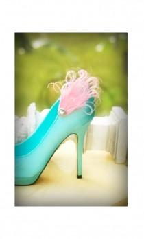 wedding photo - Pale Pink Pastels Shoe Clips. Peacock & Rhinestone Gem, Elegant Big Day, Couture Statement, Bride Bridal Bridesmaid, Breast Cancer Awareness