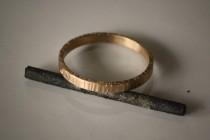 wedding photo - On Sale Recycled Hand Forged 14k Yellow Gold Ring 2mm Band Hammered Eco Friendly Metal