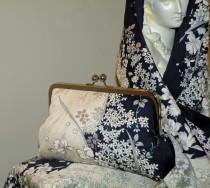 wedding photo - Vintage Silk Kimono Fabric Clutch/Purse/Bag..Bridal Gift..Cherry Blossoms..Orchids..Rose..Midnight Blue/Ivory..Wrap/Shawl..Wedding/Birthday
