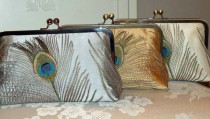 wedding photo - Embroidered Silk Peacock Feathers Bridal Clutch/Purse/Bag..Bridal/Bridesmaid Gifts..Free Monogramming