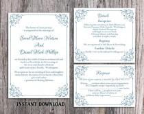 wedding photo -  DIY Wedding Invitation Template Set Editable Word File Instant Download Printable Floral Invitation Blue Invitation Elegant Invitations