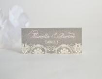 wedding photo - Lace Wedding Placecards, Blush Escort Cards, Lace Place Cards, Cream Place Cards, Dark Gray Place Cards, Gray Vintage Placecards