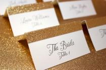wedding photo - Gold Place Cards / Glitter Place Cards / Wedding Escort Cards / Name Cards / Glam Gold Glitter Placecards