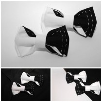 wedding photo -  Father&son bow ties set Men's black white bow tie Gift idea for men Boys Groomsmen bowtie Gift for boyfriend Anniversary gifts Tuxedo caxaze