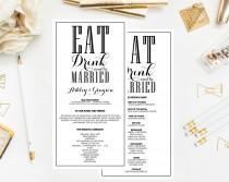 wedding photo - PRINTABLE Wedding Programs - Black and White Eat Drink and Be Married Wedding Ceremony Programs - Modern Programs - Customizable Colors
