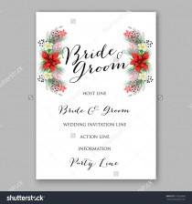 wedding photo - Poinsettia Wedding Invitation sample card beautiful winter floral ornament
