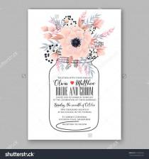 wedding photo - Wedding Invitation Floral Wreath with pink flowers Anemones, leaves, branches, wild Privet Berry, vector floral illustration in vintage watercolor style.