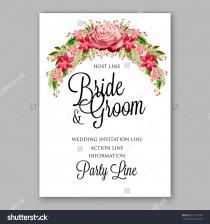 wedding photo - Tropical red hibiscus and pink rose with tropical palm leaf wreath. Romantic wedding invitation template design with exotic floral bridal bouquet.