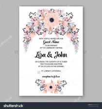 wedding photo - Wedding Invitation Floral Wreath with pink flowers Anemones, leaves, branches, wild Privet Berry, vector floral illustration in vintage watercolor style