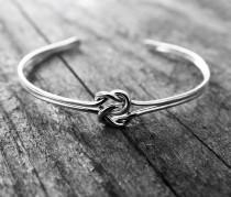 wedding photo - Double Love Knot Cuff Bracelet, Sterling Silver Bridesmaid Jewelry, Tie the Knot Bracelet, Mother of the Bride Gift, Tie the Knot Bridesmaid