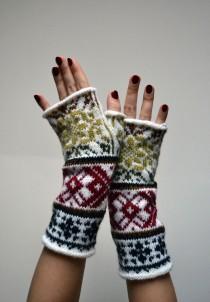 wedding photo - Wool Fingerless Gloves- White Knit Fingerless gloves - Fashion Gloves - Fall Gloves - Boho Gloves - Womens Fingerless nO 78.