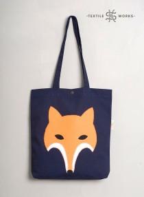 wedding photo - Fox Tote Bag. Handmade Fabric Bag with Fox Applique. Textile Eco Bag. Shopper. Fox Gift. Shoulder Bag. Cotton Bag. Animal Hipster Canvas Bag