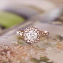 wedding photo - 14K Rose Gold Cadenza Halo Diamond Ring