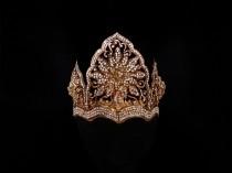 wedding photo - Vintage Indonesian Mahkota, Diamante-Encrusted Bridal Crown, Traditional Arabesque Gold Filigree Fairytale Wedding Princess Flower Headdress