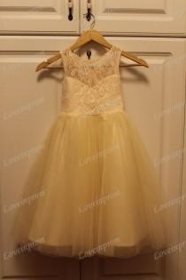 wedding photo - Champagne /Ivory Tulle Lace Flower Girl Dress,A-line Wedding Party Dress For Kids ,Short Prom Dress,Bridesmaid Dress