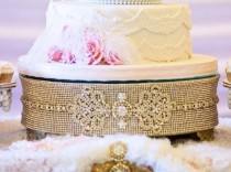 wedding photo - 14" ROUND GOLD Rhinestone Cake Stand/ Wedding decoration/ Anniversay/ Quinceanera/ cake riser/ gold rhinestone cake stand/ cake decoration