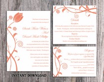 wedding photo -  DIY Wedding Invitation Template Set Editable Word File Instant Download Printable Orange Wedding Invitation Elegant Flower Invitation