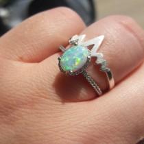 wedding photo -  Opal Ring Sterling Silver size 4 5 6 7 8 9 10 11 12 October Birthday October Birthstone Jewelry  Silver White Opal Rings - Simulated Diamond