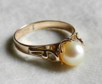 wedding photo - Antique Pearl Engagement Ring Victorian Pearl Engagement Ring Natural Pearl in 18k rose gold setting