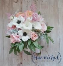 wedding photo - Cream Pink and Blush Peony Bouquet with Anemones Ranunculus and Callas, Garden Bouquet, Large Silk Wedding Bouquet