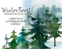 wedding photo -  Pine Trees Watercolor Clipart Fur Trees PNG Christmas Winter Forest Landscape Clip Art Collection Free Commercial Use DIY Wedding Invitation