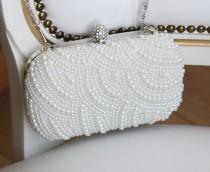 wedding photo - Bridal Handbag, White Pearl Bridal Clutch, Bridesmaid Gift, Pearl Wedding Bag, Bridesmaid Handbag, Bridal Clutch, Evening Handbag