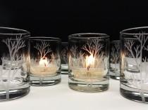 wedding photo - 36 'Tree Branch' Candle Holders Autumn Wedding Favors Engraved Glass Votive Holders Fall Decor