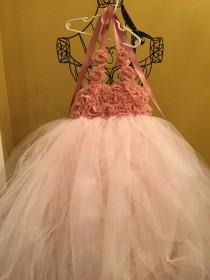 wedding photo - Tulle flower girl dress, Handmade custom, fully lined bodice, mauve-pink rosettes with pearls, 9m-girls 14 "The Ellasyn" DixieBellesandBeaus