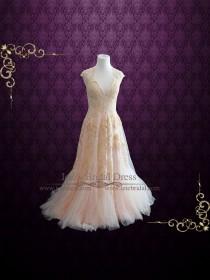 wedding photo - Blush Pink Wedding Dress Plunging Neckline 