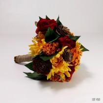 wedding photo - Bride Bouquet, Bridesmaid Bouquet, Fall Wedding Flowers, Artificial Silks, Dried Flowers, Orange, Red, Autumn Colors, 8 Inch Round Bouqet,