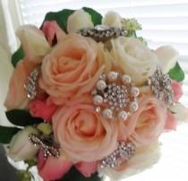 wedding photo - Wedding Brooch Bouquet   Peach Victorian Style For Bride Or Wedding Decor