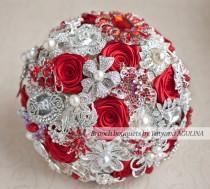 wedding photo - Brooch bouquet. Ivory and Red wedding brooch bouquet, Jeweled Bouquet. Quinceanera keepsake bouquet
