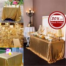 wedding photo - 10% OFF, Gold Sequin Rectangular Tablecloth, Custom colors and size.