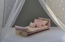 wedding photo - Wooden doll bed, doll furniture, doll accessories, dollhouse furniture, doll bedding, dolls bedroom, Barbie doll bed, 1:6 scale bed