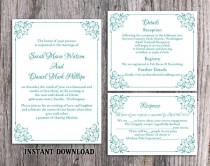 wedding photo -  DIY Wedding Invitation Template Set Editable Word File Instant Download Printable Floral Invitation Blue Invitation Turquoise Invitations