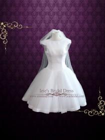 wedding photo - Audrey Hepburn Retro Tea Length Wedding Dress, Vintage Wedding Dress, Short Wedding Dress, White Wedding Dress  