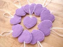 wedding photo - 10 lavender heart ornaments, purple felt decorations, purple wedding decor, lavender wedding favors, felt hearts, set of 10