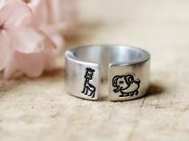 wedding photo - African Love,Silver Elephant and Giraffe Ring,Animal Jewelry,Best Gift