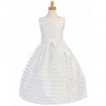 wedding photo - White Striped Organza w/ Taffeta Waistband & Bow Accent Style: LSP121 - Charming Wedding Party Dresses