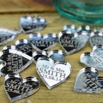 wedding photo - Personalised Heart Wedding Table Centerpieces Decoration 2CM  Rustic or Vintage Decor, Wedding Favours, with Gay civil Partnership option,.