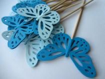 wedding photo - Butterfly Cupcake Toppers Blue , Wedding cupcake toppers, Party Picks, Food Picks, Baby shower Picks, Toothpicks