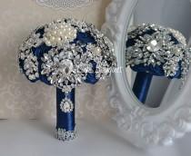 wedding photo - Wedding Brooch Bouquet, Navy Blue Brooch bouquet, Silver Wedding Brooch Bouquet, Bridal Bouquet, Jewelry  Bouquet,  COUNTRY GLAM Wedding