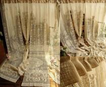 wedding photo - 72" ONE --ANTIQUE rose FRENCH style Victorian Style French Lace Window Curtain Panel Burlap Ruffle Cream