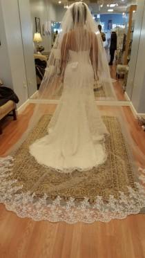 wedding photo - Cathedral Veil with beautiful lace detail White or light ivory or champagne  Ivory