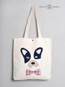 wedding photo - Dog Tote Bag. Handmade Fabric Bag with Dog Applique. Textile Eco Bag. Shopper. Dog Gift. Shoulder Bag. Cotton Bag. Animal Hipster Canvas Bag