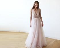wedding photo - Pink sequined tulle gown, Maxi Tulle and sequined pink gown 1094